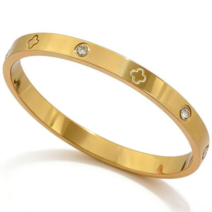 Bangle Bracelet Set for Women Stackable No Tarnish 18K Gold Plated Stainless Steel Dainty Gold Bangle Bracelets - color: Style 3