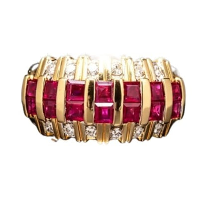 Bold Oversized Inlaid Garnet Crystal Multicolor Simulated Gemstone Statement Ring for Women Eye-catching Cocktail Daily Stackable Finger Jewelry
