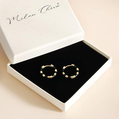 Milan Chiva 14K Gold Plated Small Huggie Dangle Earrings | Lightweight Trendy Heart Dainty Jewelry Hypoallergenic Chunky Gold Hoops Earrings Jewelry Mothers Day Gift for Women - color: E-Black