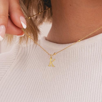 Initial Necklaces for Women Dainty 14k Gold Plated A-Z Letter Pendant Name Necklaces Cute Charm Choker Fashion Accessories Non Tarnish Trendy Jewelry Gift - color: Gold, style: A.