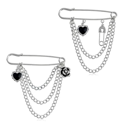 2 Pcs Chain Tassel Brooch Pins Set for Women Rhinestone Heart Flower Star Long Chain Bling Crystal Pearl Sweater Shawl Clips Punk Collar Chain Brooch Costume Jewelry - style: Style D