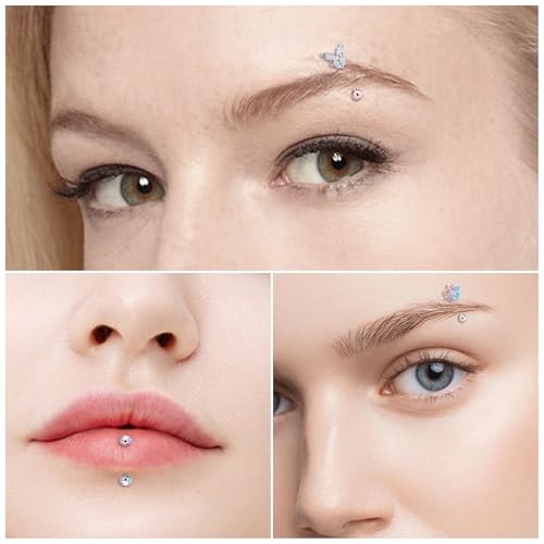 Rook Daith Piercing Jewelry 16G Stainless Surgical Steel Curved Barbell Eyebrow Rings Vertical Labret Lip Piercing Jewelry Rook Daith Earrings for Women Men 6MM 8MM 10MM Hypoallergenic - color: Rainbow Tone