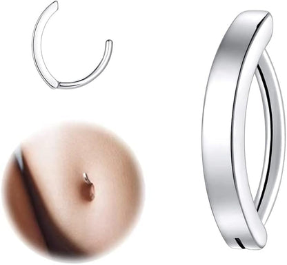 Clicker Belly Button Ring Hoop Belly Button Ring 14G Navel Ring | Surgical stainless steel hinged belly button ring for belly button piercing, navel body jewelry for women and men - color: Silver