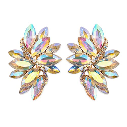 Rosemarie Collections Women's Dazzling Crystal Marquis Leaf Cluster Statement Clip On Earrings, 1.87" - style: AB Crystal Gold Tone