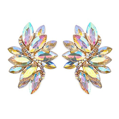 Rosemarie Collections Women's Dazzling Crystal Marquis Leaf Cluster Statement Clip On Earrings, 1.87" - style: AB Crystal Gold Tone