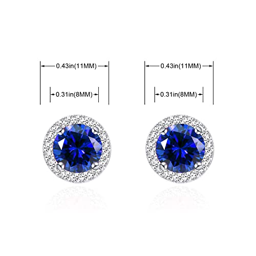 YOQUCOL Bright 8MM,10MM Cubic Zirconia Crystal Stud Earrings Round Pierced Earrings For Women - color: 8MM-Blue