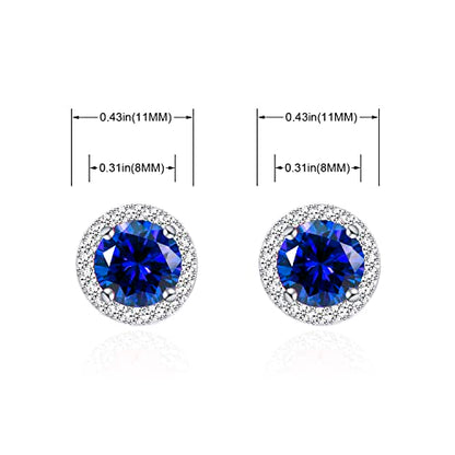 YOQUCOL Bright 8MM,10MM Cubic Zirconia Crystal Stud Earrings Round Pierced Earrings For Women - color: 8MM-Blue