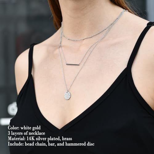 Layered Necklaces for Women - 14K Dainty Gold Plated Layering Chokers Necklaces Set Multilayer Delicate Necklace Trendy Adjustable Long Layered Necklaces for Women - style: 01 White Gold-Plated Bar Necklace