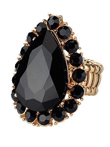 NYFASHION101 Radiant Teardrop Stone Adjustable Cocktail Statement Ring - color: Black/Gold-Tone