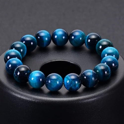 6/8/10/12mm Natural Blue Tiger Eye Bracelet Stress Relief Elastic Gemstone Natural Stone Beads Bracelet for Men Women Stretch Unisex - style: 10mm