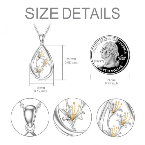 12 Month Birth Flower Necklace for Women 925 Sterling Silver Floral Teardrop Pendant Birthday Jewelry Gifts - color: 06. June Honeysuckle