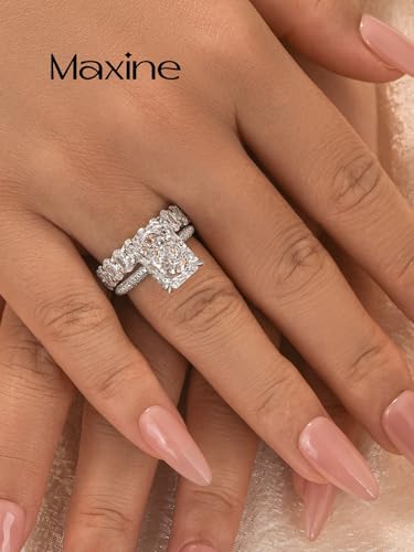 Maxinejewelry 4.5CT Radiant Cut Wedding Ring Set for Women - color: Silver Set