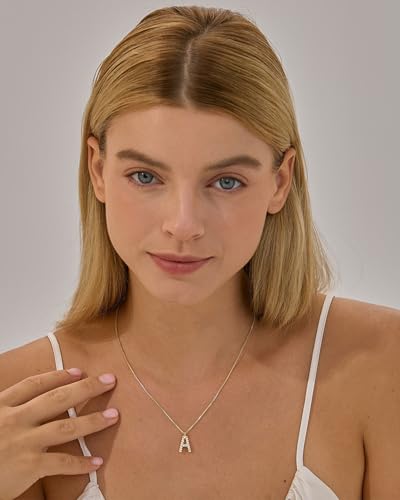 Initial Necklaces for Women Cubic Zirconia Dainty A-Z Letter | 14K Gold Plated / White Gold Silver, Personalized A-Z Letter Pendant Charm Name Necklace Birthday Gifts for Women Jewelry