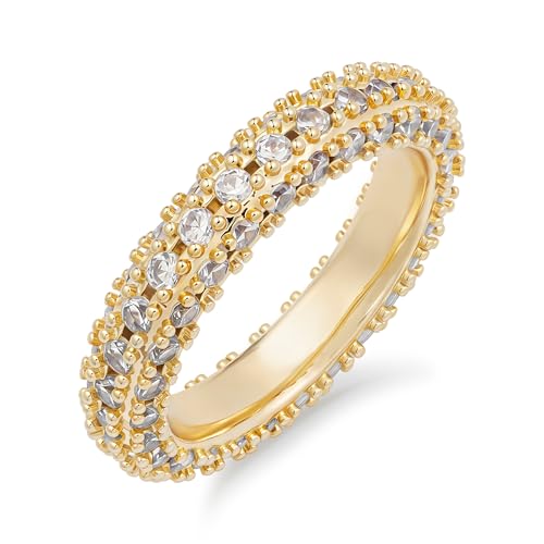 Bling Halo Stacking Ring for Men Women - 18k Gold Plated Stackable Cubic Zirconia Band - Created Diamond Iced Out Hip Hop Jewelry Gifts - color: Womens Style A-Gold Plated, size: 6