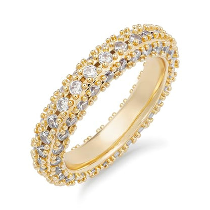 Bling Halo Stacking Ring for Men Women - 18k Gold Plated Stackable Cubic Zirconia Band - Created Diamond Iced Out Hip Hop Jewelry Gifts - color: Womens Style A-Gold Plated, size: 6
