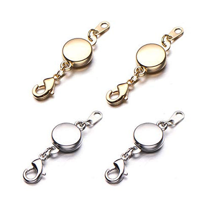 Zpsolution Locking Magnetic Jewelry Clasp, Gold and Silver | For Necklace and Bracelet, Easy to Use, Strong Magnet, Flat Design, Light and Small - color: Round Gold and Silver