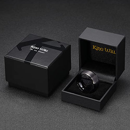 King Will Classic Tungsten Wedding Band for Men, 6/7/8/9/10mm Widths, Polished Finish Step Edge Matte Rings Comfort Fit - color: B-Black 10mm