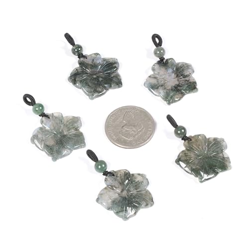 Justinstones Hand Carved Healing Crystals Gemstone Hawaii Flower Pendant Hand Weaving Wax Rope Necklace 22 inch - color: Indian Agate