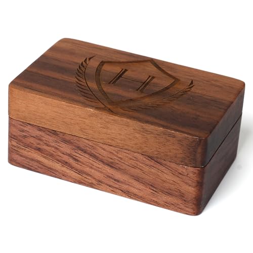 Mens Initial Cufflinks and Tie Clip A-Z Alphabet Letter Black Stainless Cuff Links Tie Bar with Engraved Walnut Wood Box Groom Groomsman Wedding Set - style: Classic-H