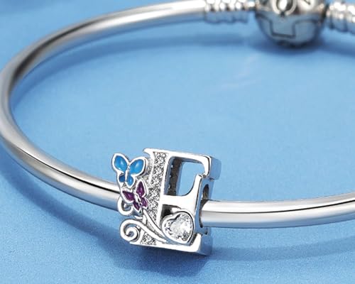 S925 Silver Butterfly Initial Letter Charms Fit for Pandora Charms Bracelets and Necklace Alphabet Bead Charms Jewelry Gifts for Women - color: E