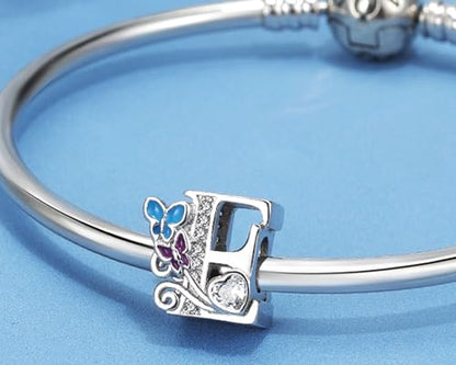 S925 Silver Butterfly Initial Letter Charms Fit for Pandora Charms Bracelets and Necklace Alphabet Bead Charms Jewelry Gifts for Women - color: E