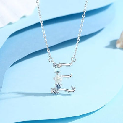 VIKI LYNN Initial Necklace for Women 925 Sterling Silver Initial A to Z Letter Pendant Necklace with Blue Flower Cubic Zirconia Birthday Engagement Gift for Women,Mom, Couple - style: Letter E