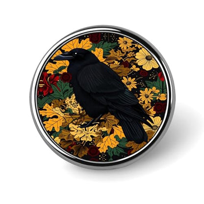 Gothic Raven Flowers Badge Pin Round Badge Metal Button Badges Brooch Lapel Pin for Men Women 1 Inch - color: style-9