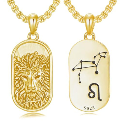 SIMONLY Zodiac Necklace 925 Sterling Silver Constellation Necklace Zodiac Sign Necklaces Horoscope Jewelry Christmas Birthday Astrology Gifts for Women Men Unisex - style: Leo-Gold
