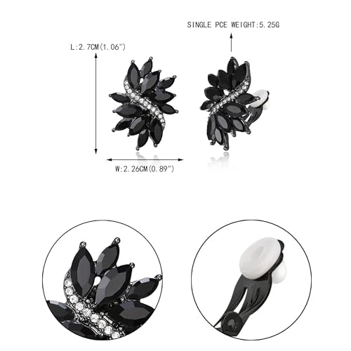 EVER FAITH Sparkly Rhinestone Clip-on Earrings for Women Bride, Fashion Marquise Crystal Cluster Wedding Bridal Stud Earring for Prom Formal Party - color: Black Black-Tone