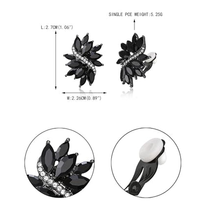 EVER FAITH Sparkly Rhinestone Clip-on Earrings for Women Bride, Fashion Marquise Crystal Cluster Wedding Bridal Stud Earring for Prom Formal Party - color: Black Black-Tone