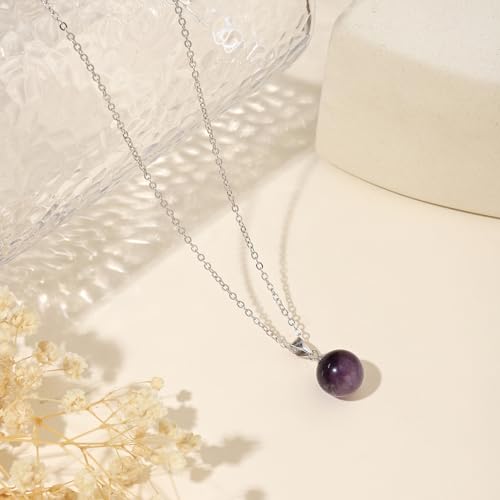 Natural Jade Necklace for Women Sterling Silver Adjustable Handmade Green Jade Pendant Necklaces Healing Crystal Necklace Good Luck Gift for Her - style: Amethyst Necklace