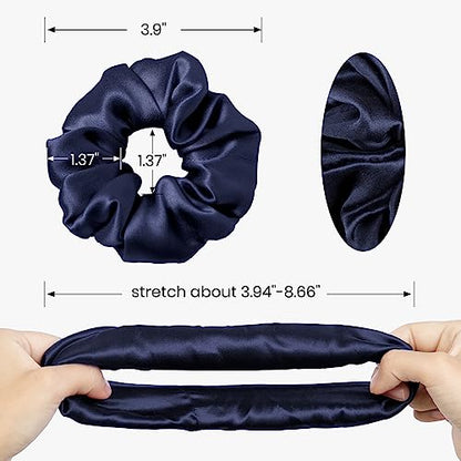LILYSILK Silk Hair Scrunchies for Frizz & Breakage Prevention 100% Mulberry Silk Hair Ties No Damage Elastic Silk Ponytail Holders, 1Pc, Navy Blue - color: Navy Blue