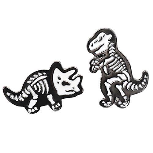 Dinosaur Skeleton Enamel Lapel Pin Set | Cartoon T-Rex and Triceratops badge, decorative animal pins for backpacks, jackets, bags and clothing