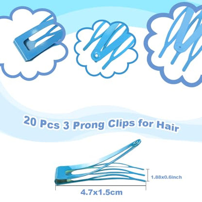 20 Pcs Snap Hair Clips for Women Snap Hair Barrettes Double Grip Hair Clips 3 Prong Clips for Hair Barrettes for Women Girls (Blue) - color: Blue