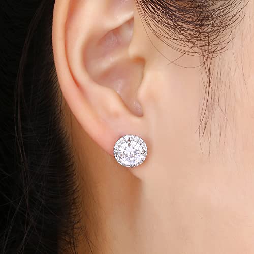 YOMELA Round Cubic Zirconia Stud Earrings for Women | Everyday Dainty, Diamond-Like Brilliance, CZ Halo Birthstone Studs, Hypoallergenic & Lightweight, Elegant & Versatile - color: White