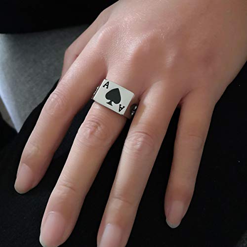 Men's Stainless Steel Square Biker Signet Ring, Black Silver Gold Styles | plain flat top, polished and brushed finish options, chunky profile, pinky or thumb styling, gift-ready for dad or him - color: Spade Ace