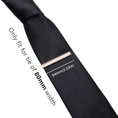 HONEY BEAR 2.12" Standard Tie Clip Bar 3-Piece Set for Men Wedding Business | Classic Minimalist, Steel-Plated Copper Base, Gift-Boxed, Thickened, Rounded Corners, Easy to Slide On, No Snag or Wrinkle - style: Rose Gold Brushed Vertical with box