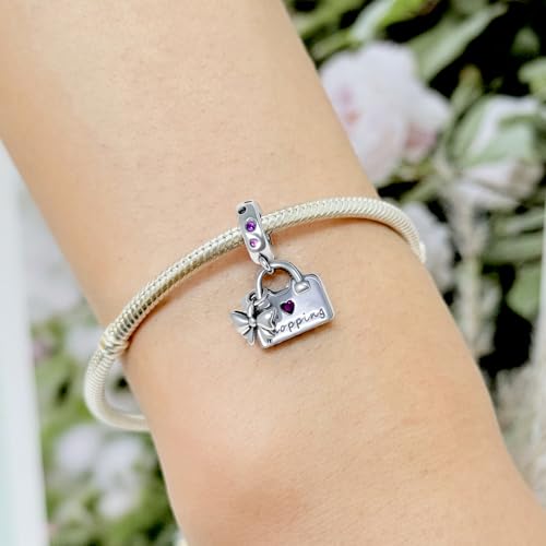 925 Sterling Silver Bead Charm for Pandora Bracelets and Necklaces,Pink Bow Cherry Butterfly Blue Ocean Pendant Bead Charms Jewelry Present Valentines Gifts for Wife/Girlfriend Women - style: Ladies' Bow Bag Charms