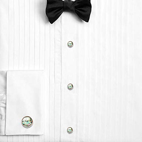 HAWSON Cufflinks and Tuxedo Studs Set for Men with Gift Box, Mother-of-Pearl Cuff links for French Cuff Shirt and Dress Shirt, Suitable for Wedding, Birthday, Party - style: Rose Gold & Abalone Shell