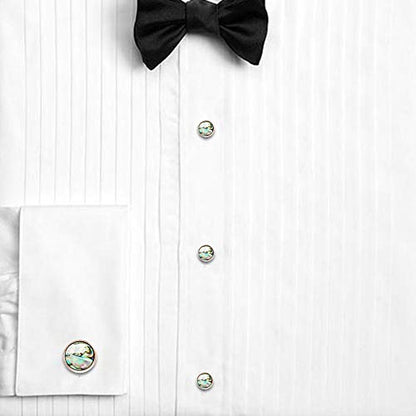 HAWSON Cufflinks and Tuxedo Studs Set for Men with Gift Box, Mother-of-Pearl Cuff links for French Cuff Shirt and Dress Shirt, Suitable for Wedding, Birthday, Party - style: Rose Gold & Abalone Shell