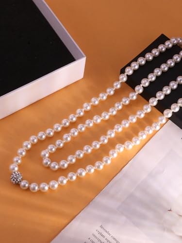 Long Pearl Necklace for Women Dainty Zircon Bead Pearl Necklace Layered Faux Pearls Necklaces Long Wedding Long Pearl Necklace Delicate Jewelry for Brides - color: white-A