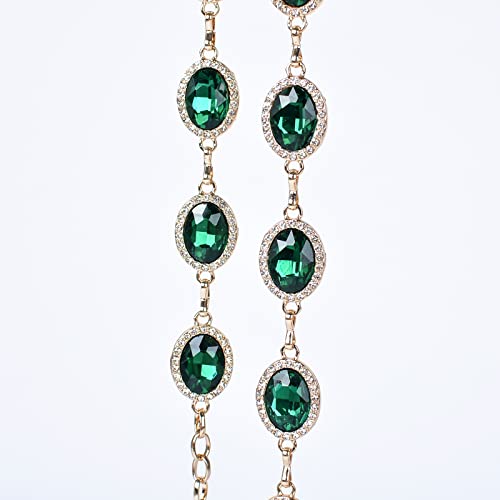 ILuvatar Green Glass Diamond Chain Belt - Metal Women's Western Style Dress Belt - color: Green-s1