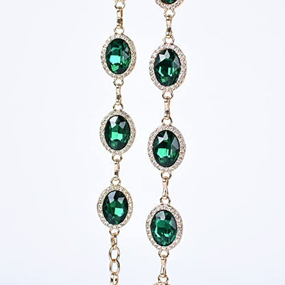 ILuvatar Green Glass Diamond Chain Belt - Metal Women's Western Style Dress Belt - color: Green-s1