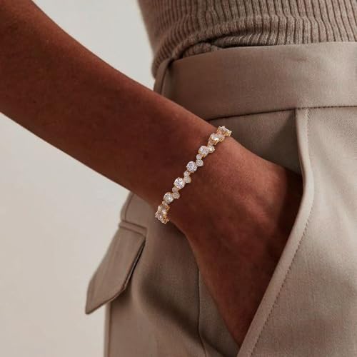 FANZE Gold Plated Cubic Zirconia Tennis Bracelets for Women Dainty Trendy Adjustable Bracelet Jewelry Gift for Ladies Wedding Mother Birthday Anniversary - style: Style 14