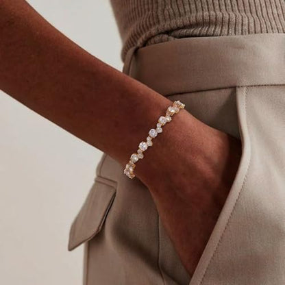 FANZE Gold Plated Cubic Zirconia Tennis Bracelets for Women Dainty Trendy Adjustable Bracelet Jewelry Gift for Ladies Wedding Mother Birthday Anniversary - style: Style 14