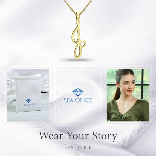 SEA OF ICE Letter Initial Necklace, Alphabet Letter Pendant Necklace, Sterling Silver, Gold, Rose Gold Necklace for Women, Elegant Initial Necklaces, Personalized Custom Women's Necklaces - color: Yellow Gold - J