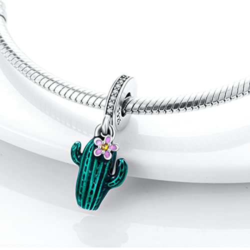 MULA 925 Sterling Silver Charms for Bracelets and Necklace Family Pendants | Airplane Travel Dangle Beads Family Tree Jewelry Charms for Women - color: Green Cactus Charm