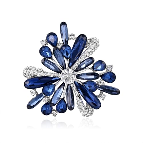 Rhinestone Brooch for Women Blue Crystal Flower Brooch Pin Vintage Rhinestone Floral Brooch Elegant Clothing Hat Bag Accessories Christmas Birthday Party Jewelry - color: Blue
