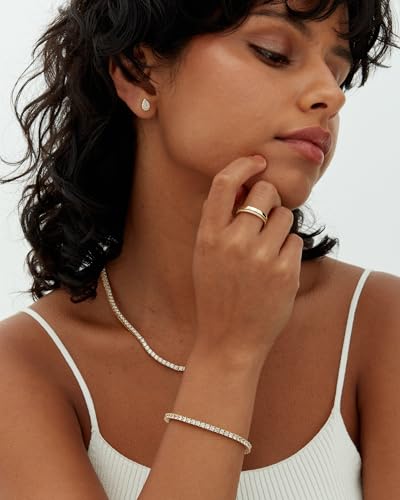PAVOI 14K Gold Plated 3mm Cubic Zirconia Classic Tennis Bracelet | Gold Bracelets for Women - color: White Gold & 14K Yellow Gold Pack, size: 7.5 Inches
