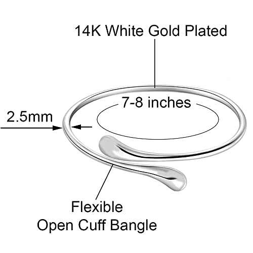 Savlano 14K Gold Plated Double Teardrop Open Cuff Bangle -7-8” Inch Flexible Bangle Bracelet Comes With Gift Box for Women - color: White Gold